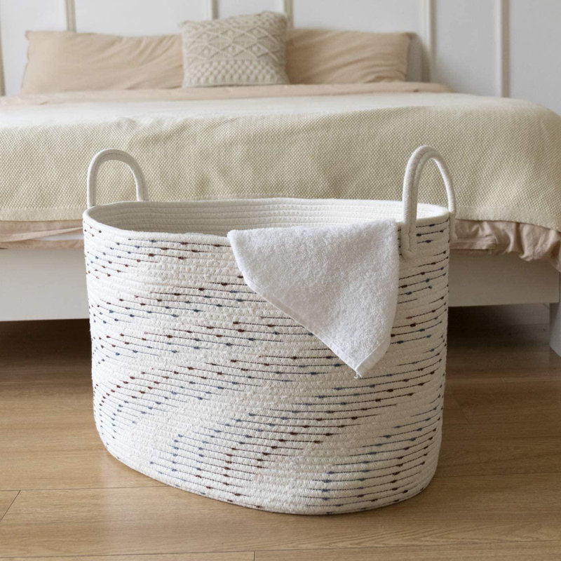 Dovecove Large Cotton Rope Blanket Basket, Soft Woven Laundry Basket